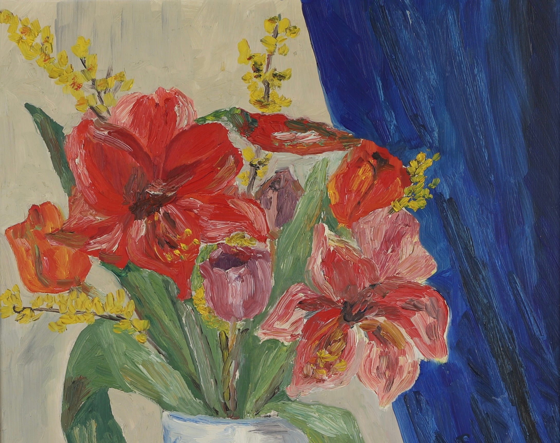 Mid Century Original Still Life Oil Painting Dated 1949 From Sweden