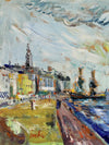 Colorful Vintage Original Cityscape Oil Painting From Sweden