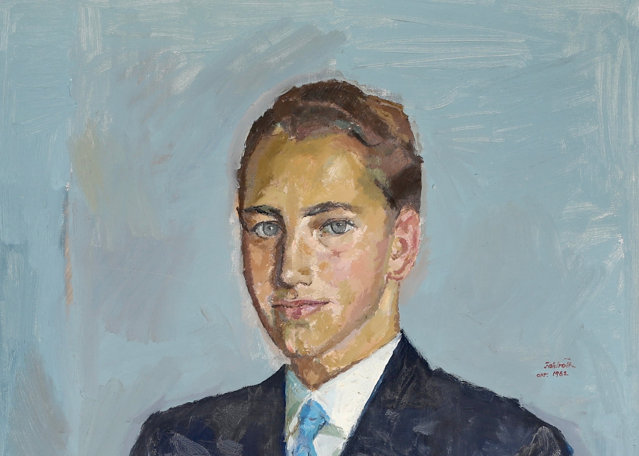 Mid Century Original Portrait Oil Painting From Sweden