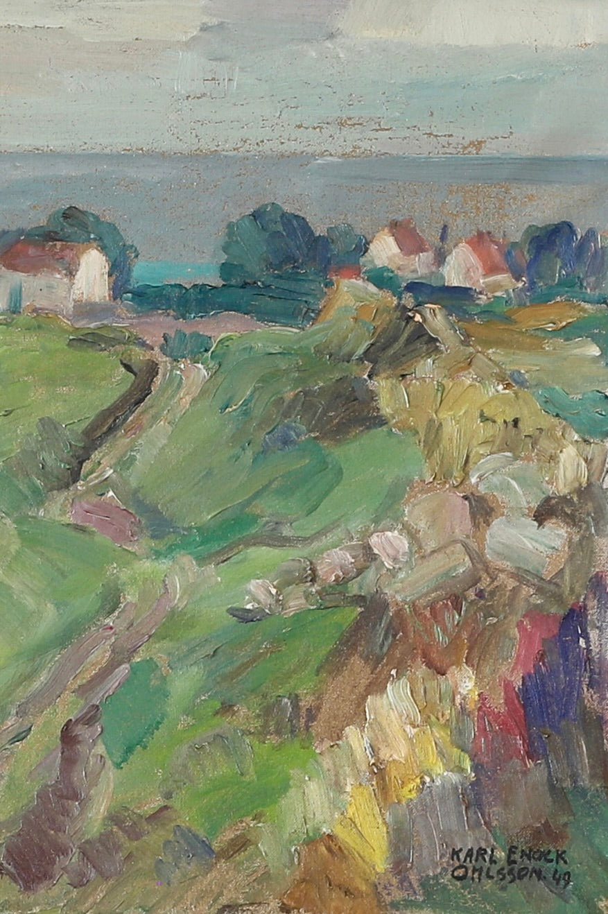 Mid Century Original Landscape Oil Painting By K Ohlsson Sweden