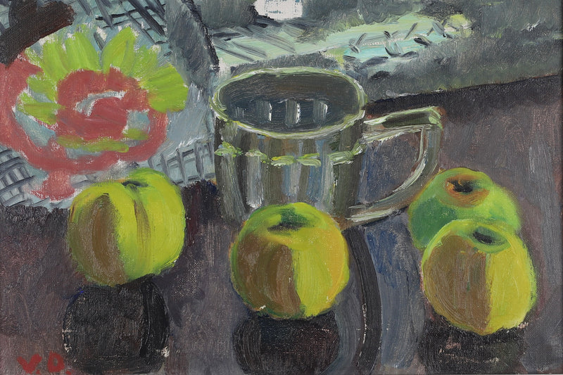 Vintage Original Mid Century Still Life of Green Apples from Sweden