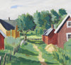 Mid Century Original Country Village Oil Painting From Sweden