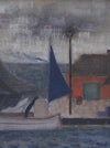 Vintage Mid Century Oil Painting of Boats From Sweden by Leonard Digris