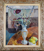Mid Century Original Still Life Oil Painting By H Lindblad From Sweden 1950