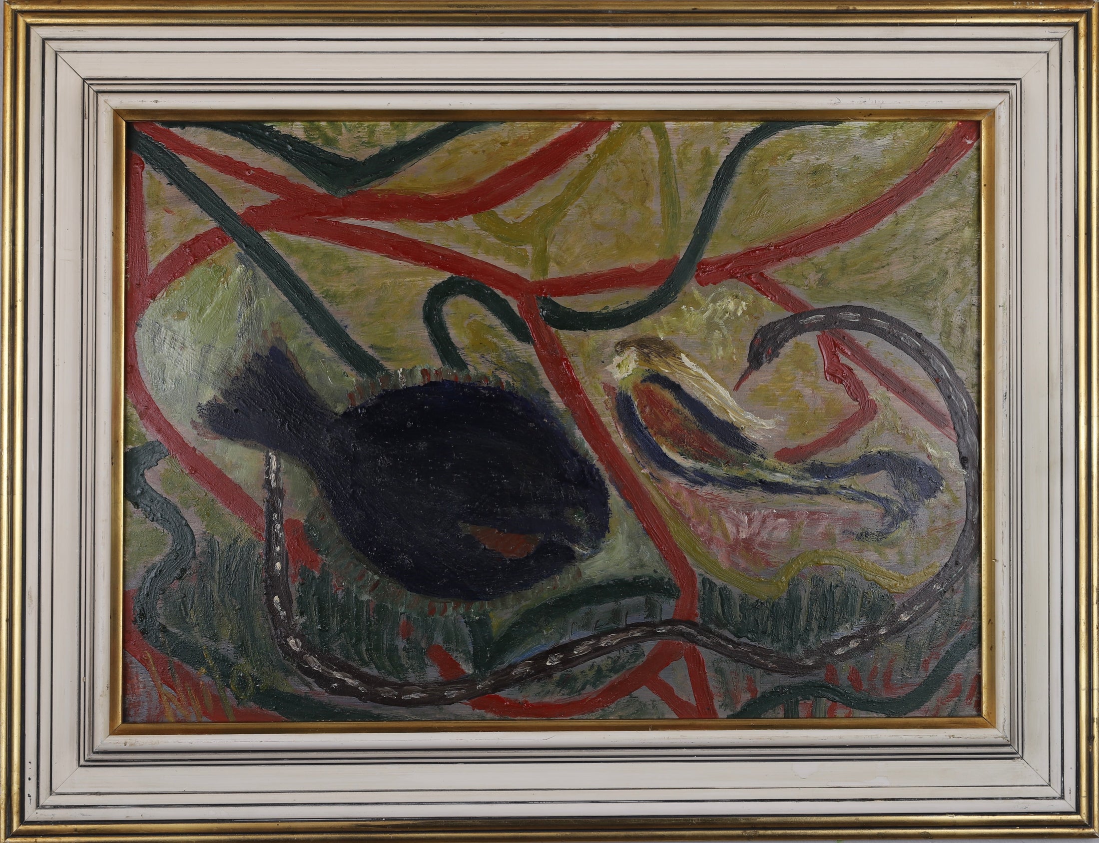 Vintage Art Room Mid Century Underwater Oil Painting from Sweden