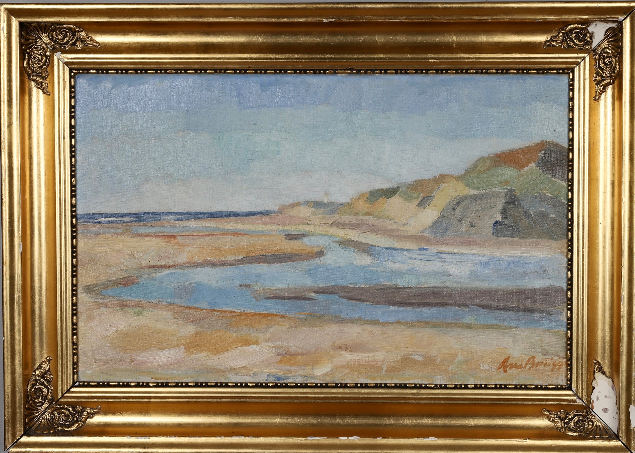 Mid Century Vintage Seascape Oil Painting From Sweden 1944