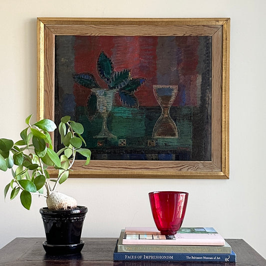 Original Mid Century Vintage Art Still Life Oil Painting from Sweden