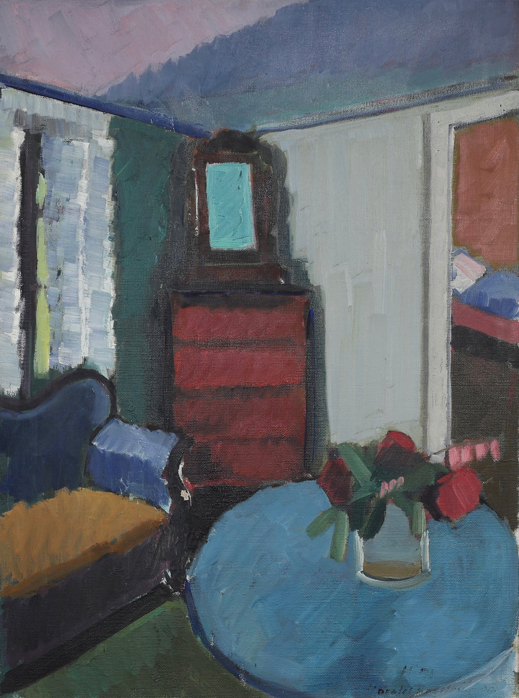 Mid Century Interior Oil Painting From Sweden