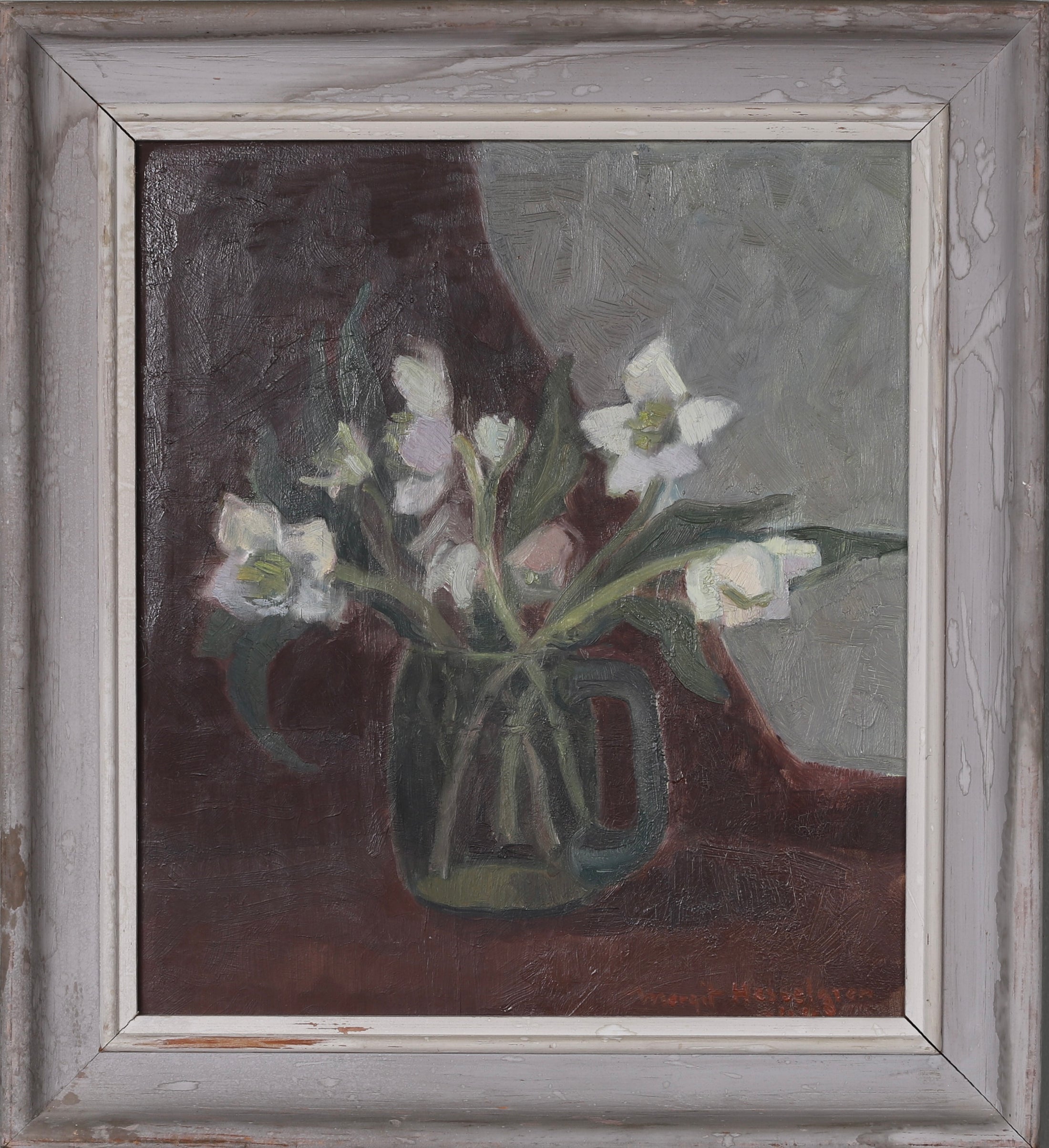 Vintage Mid Century 1940s Still Life Oil Painting Sweden