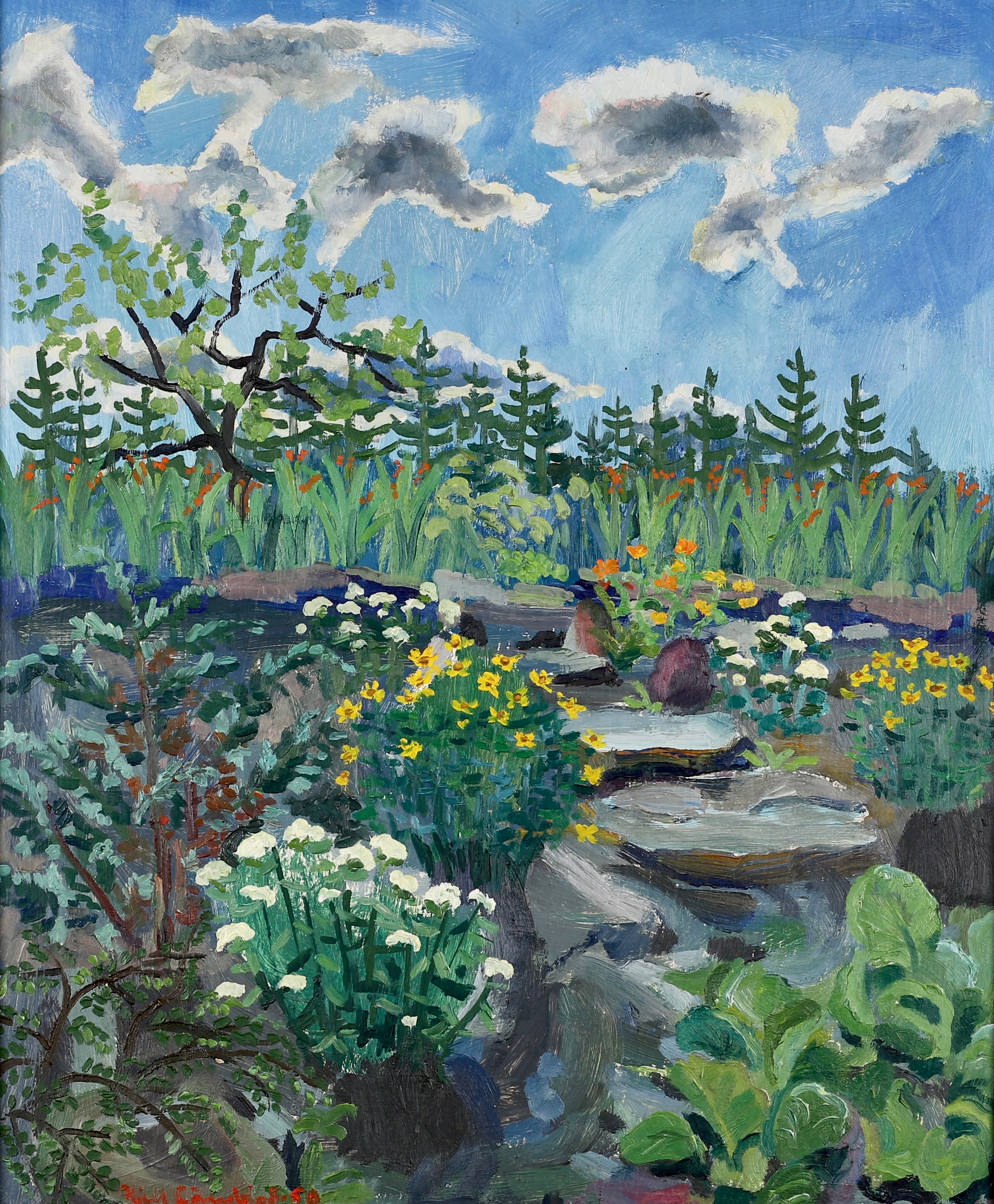 Original Mid Century Oil Painting From Sweden by K Lindblad 1950