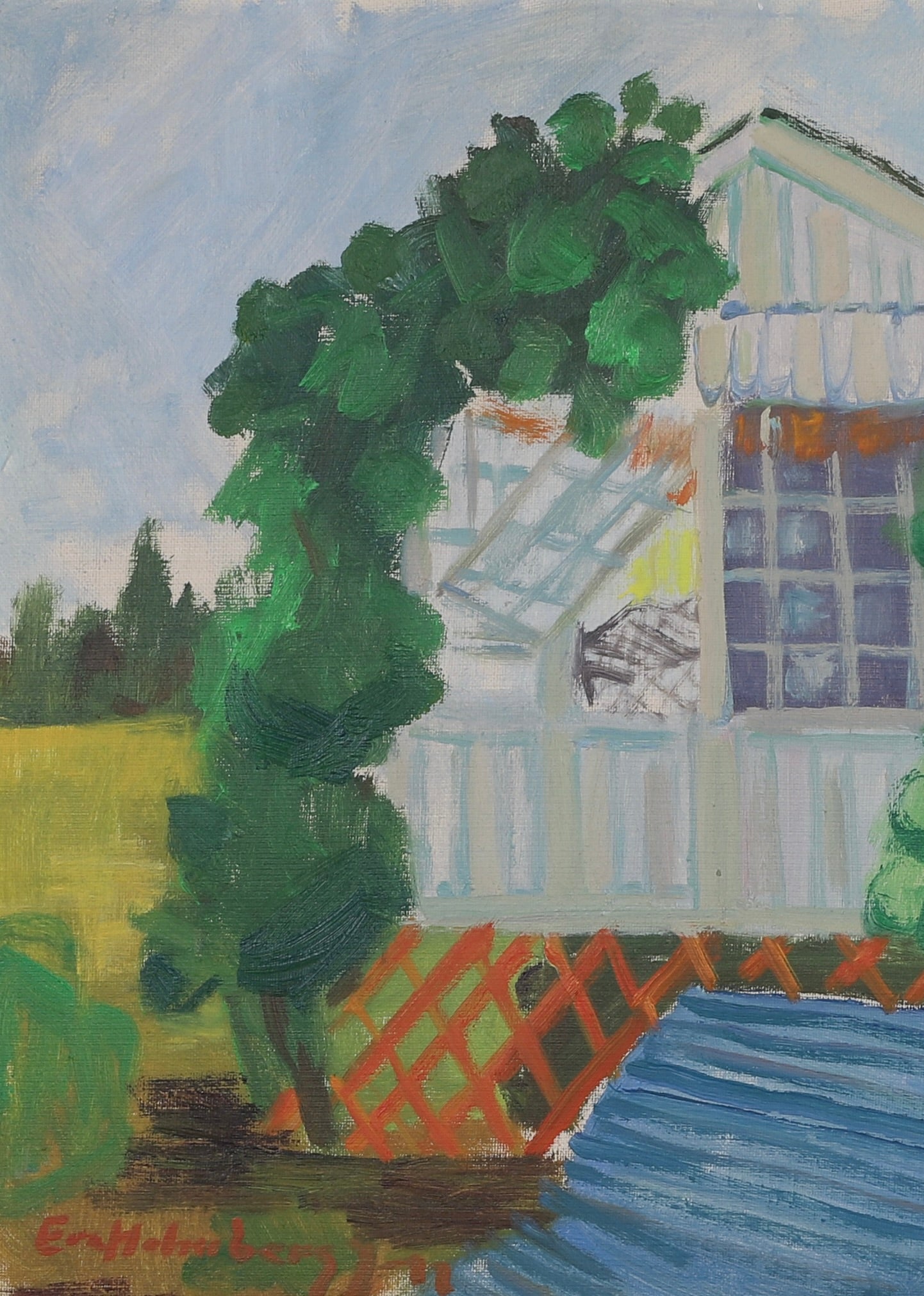 Vintage Mid Century Art Garden Scene From Sweden EH Jacobsson