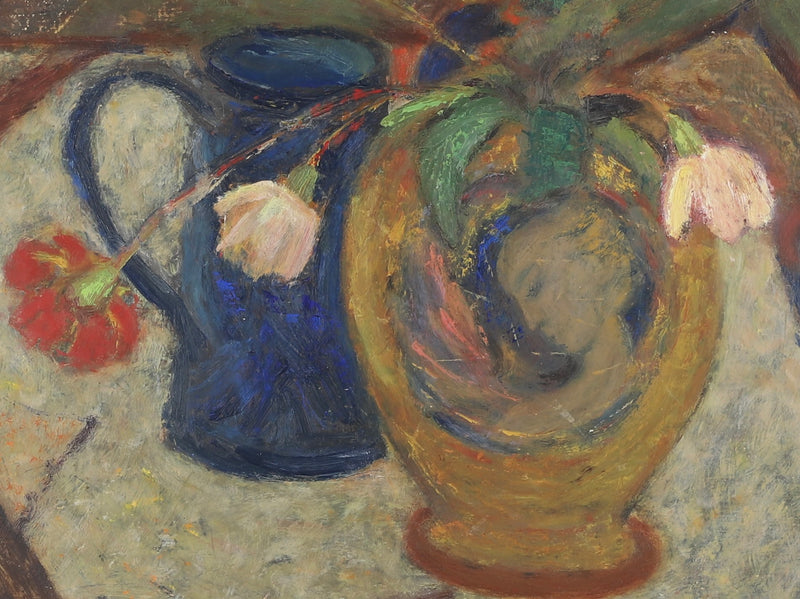 Mid Century Original Still Life Oil Painting from Sweden 1955