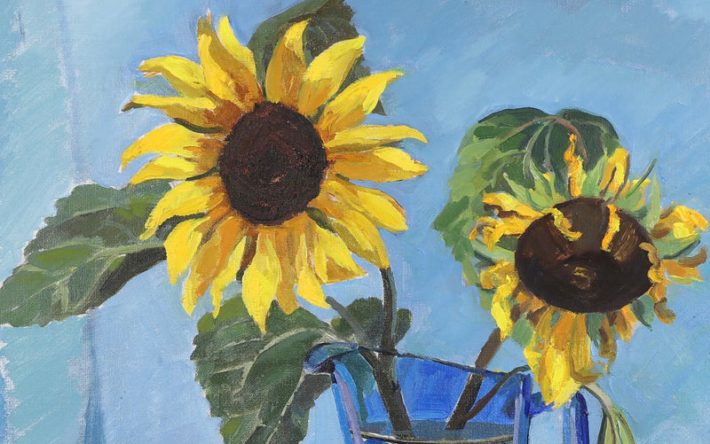 Vintage Art Room Oil Painting Of Sunflowers Sweden
