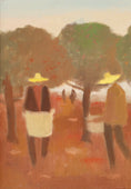 Load image into Gallery viewer, Mid Century Oil Painting of Fruit Pickers By Fabian Lundqvist From Sweden
