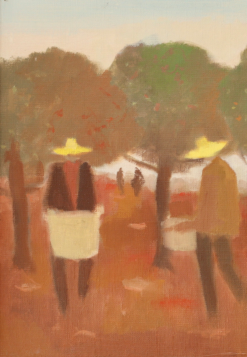 Mid Century Oil Painting of Fruit Pickers By Fabian Lundqvist From Sweden