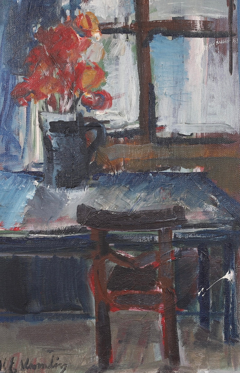 Mid Century Interior Oil Painting From Sweden