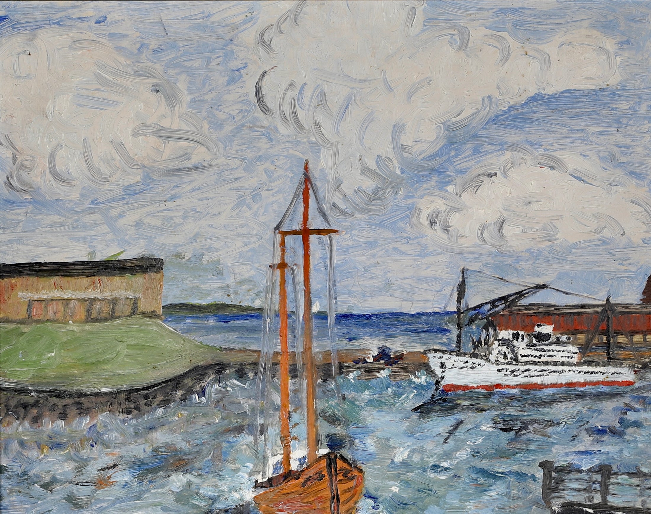 Mid Century Original Oil Painting From Sweden From 1958