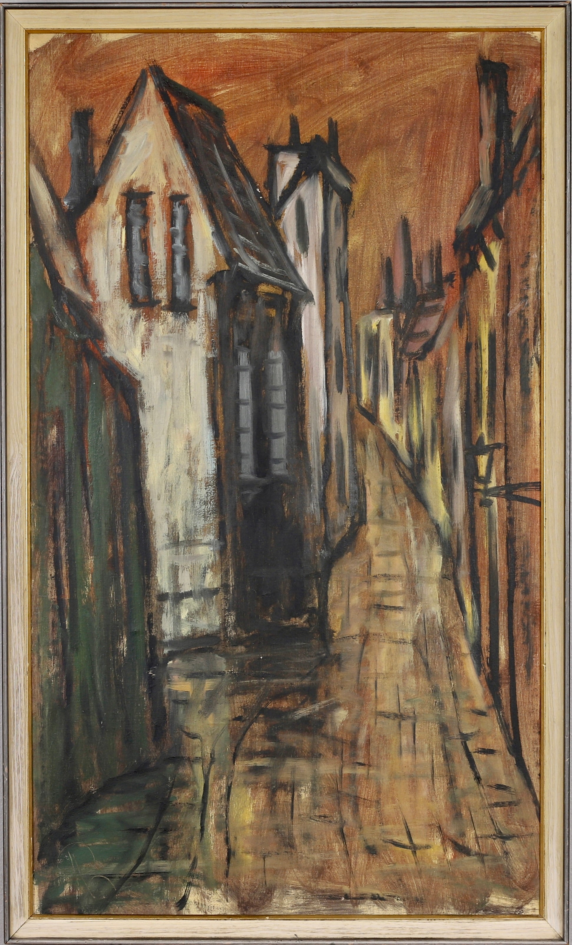 Mid Century Original Cityscape Oil Painting From Sweden