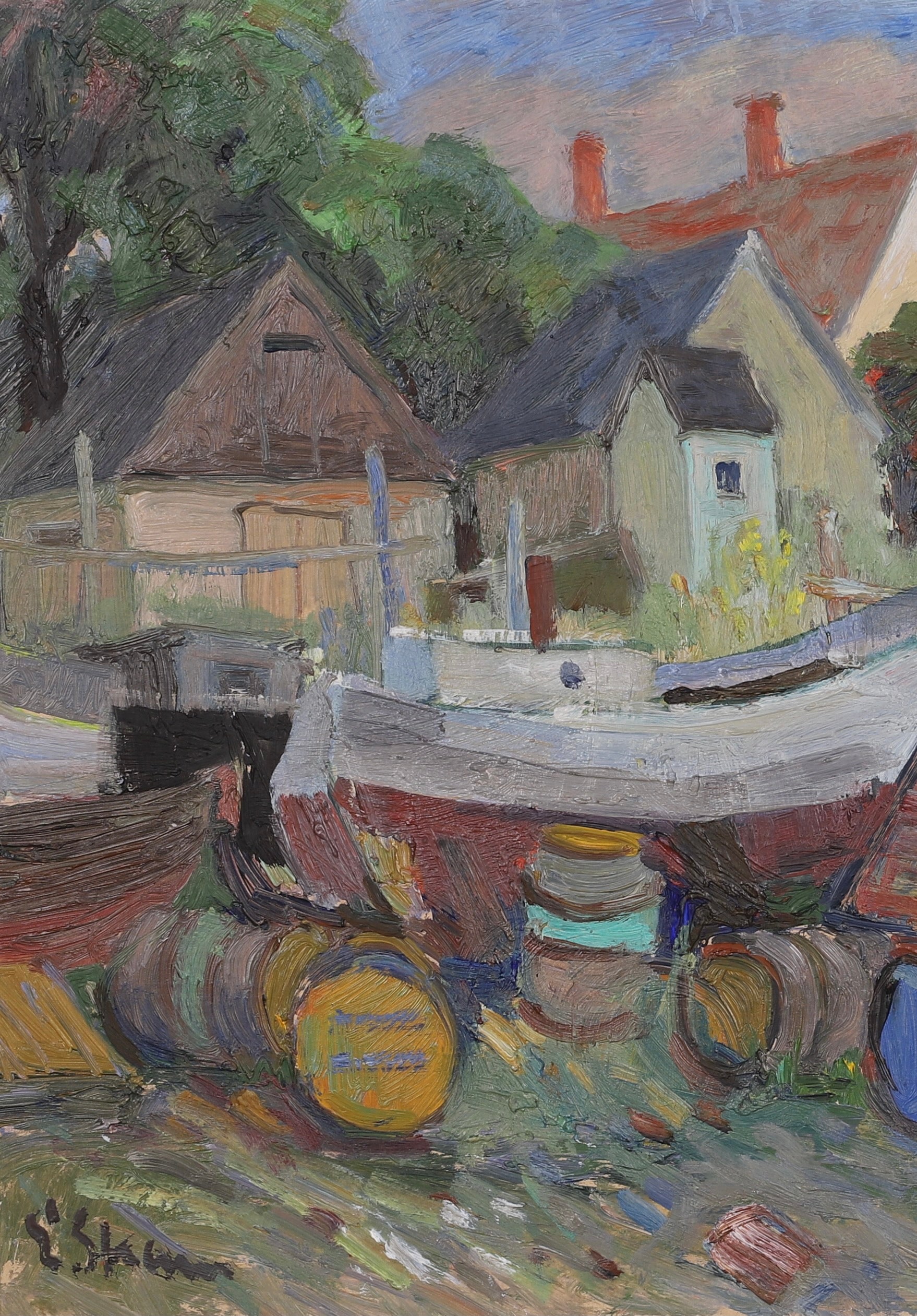 Mid Century Original Oil Painting From Sweden By E Skans
