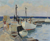 Mid Century Oil Painting of Harbor by Listed Artist E Skans Sweden