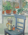 Mid Century Artist Studio Interior Oil Painting From Sweden