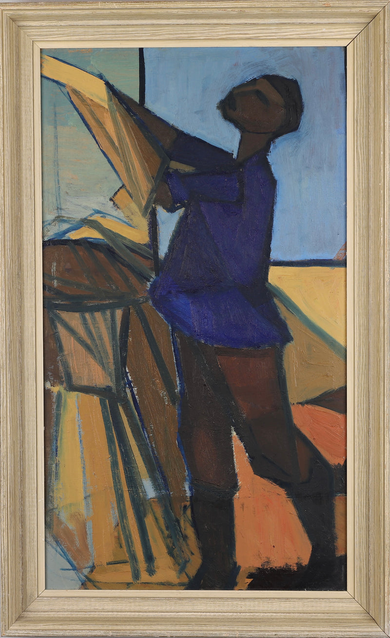 Mid Century Original Figure Oil Painting From Sweden