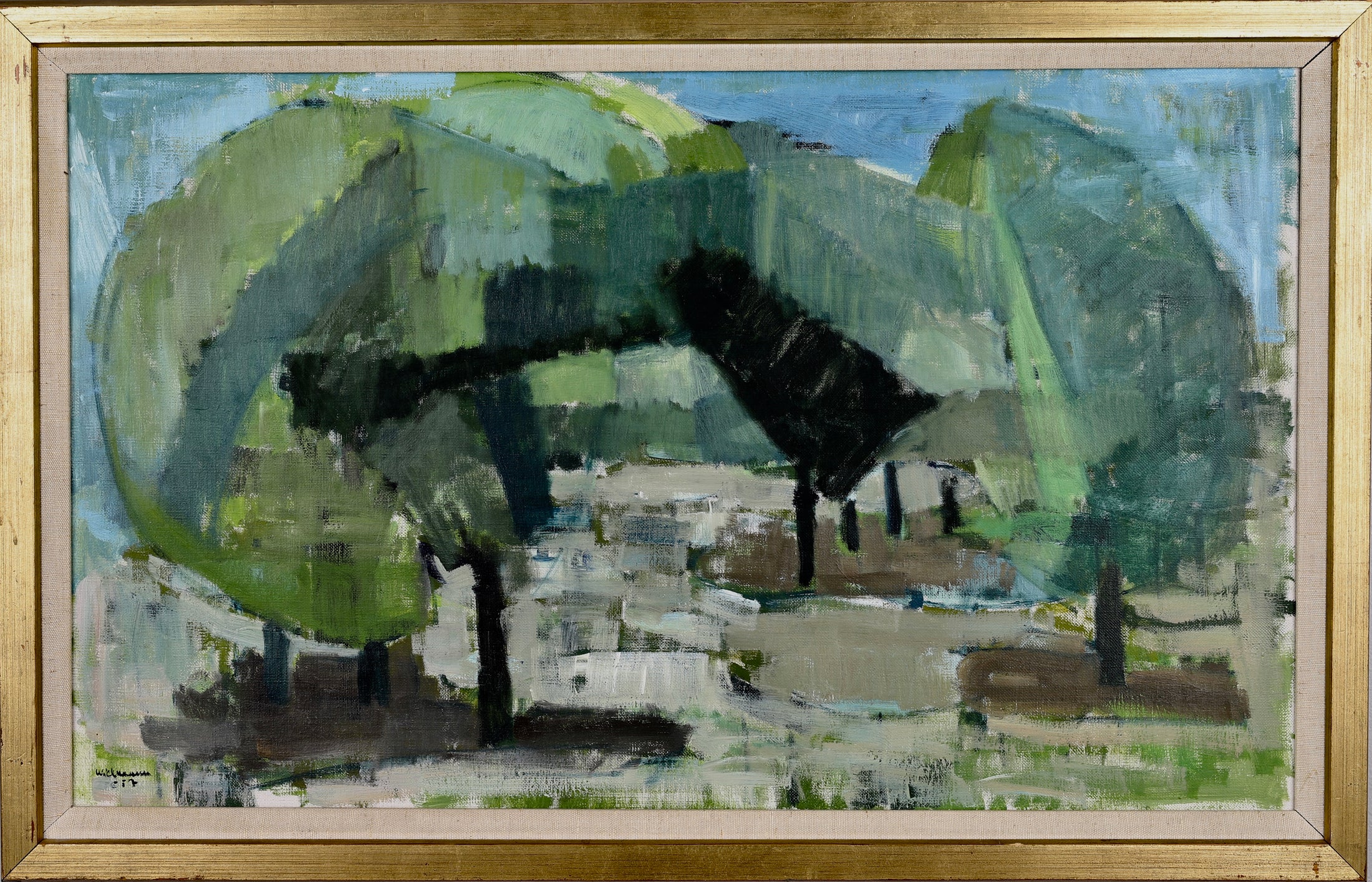 Vintage Art Room Mid Century Landscape Oil Painting By Harry Wichmann From Sweden