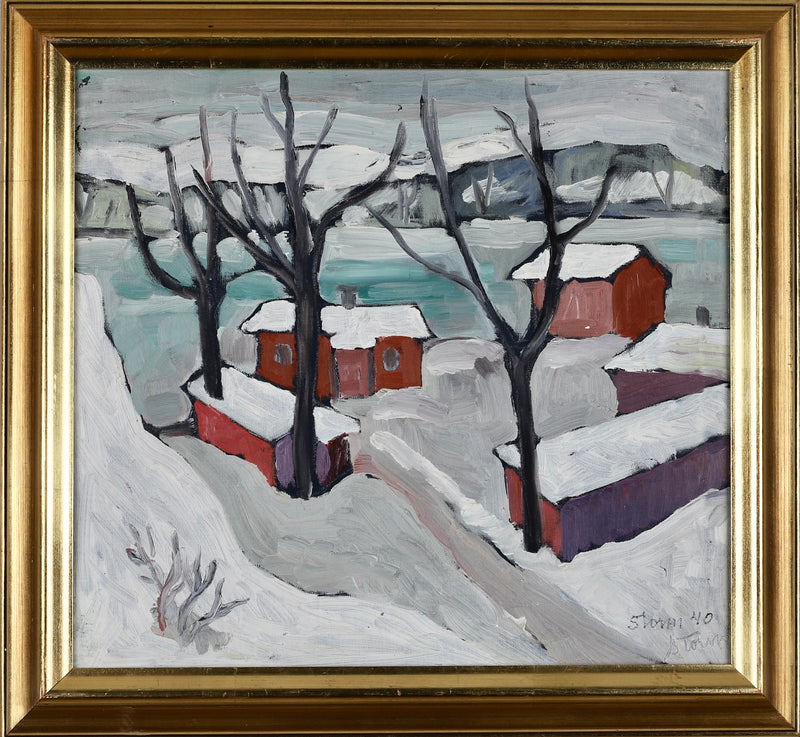 Mid Century Winterscape Oil Painting By S Storm Sweden