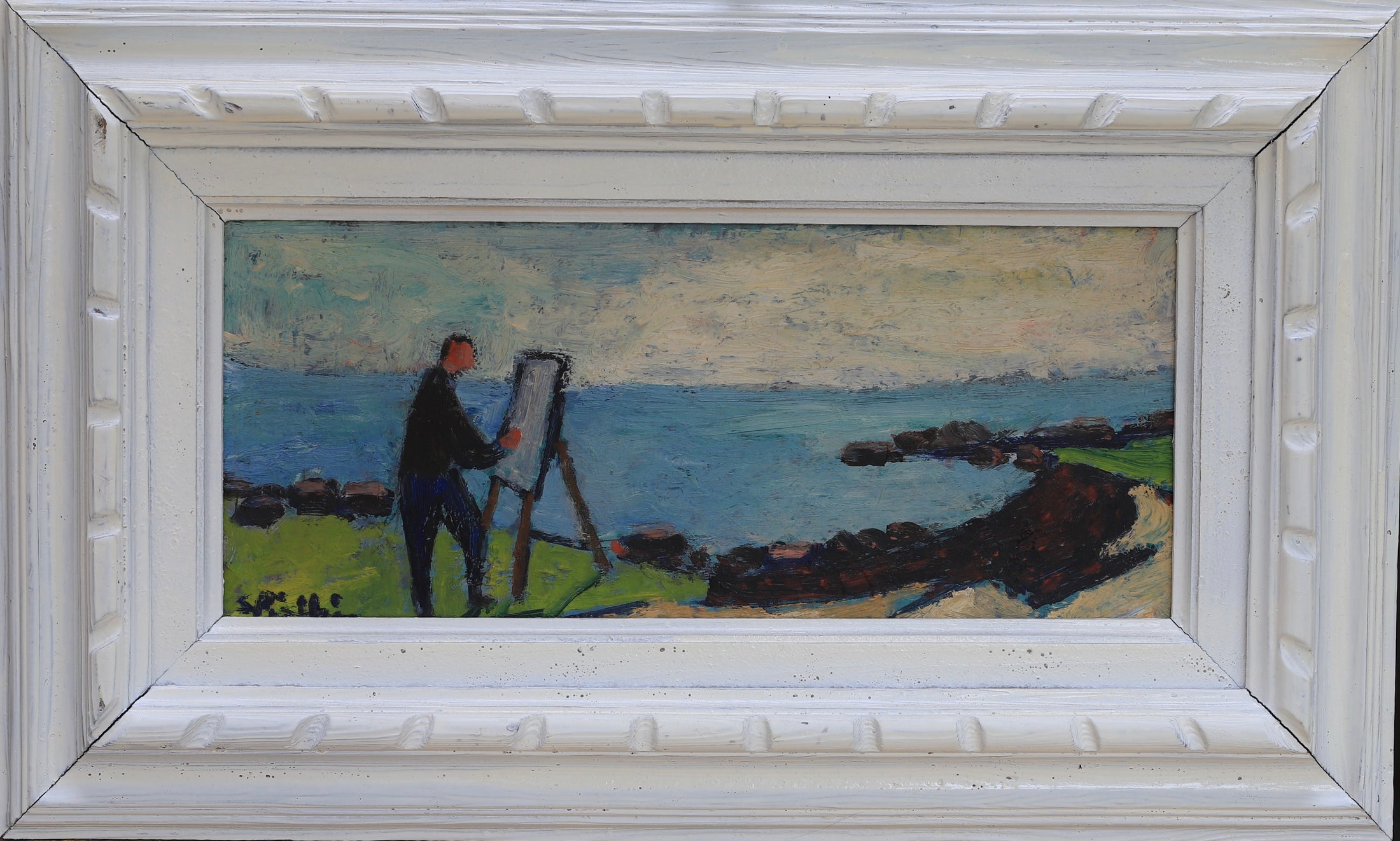 Vintage Mid Century Oil Painting From Sweden by Stig Kjellin