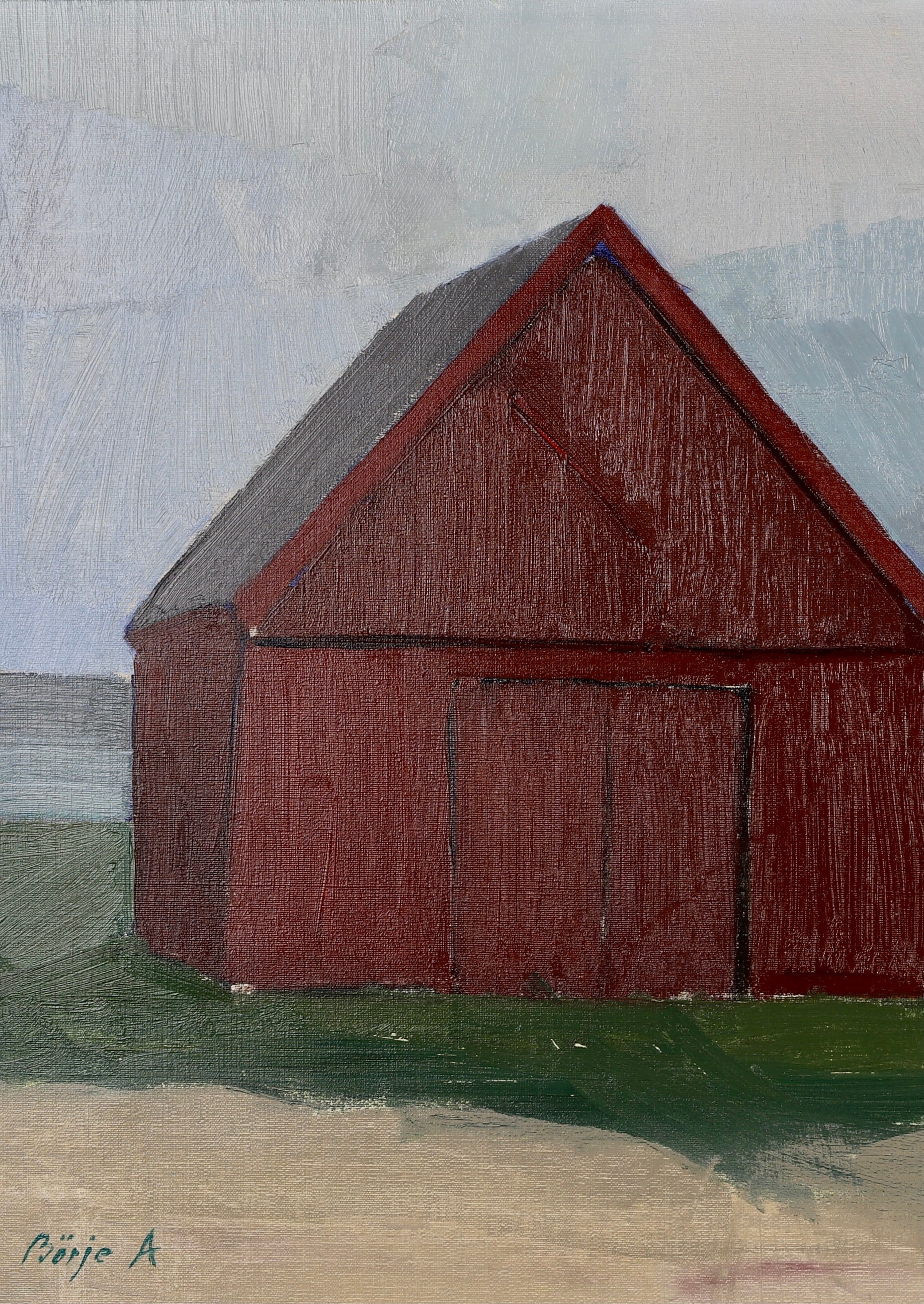Original Vintage Art Room Mid Century Barn Oil Painting by Börje A from Sweden