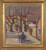 Mid Century Original Cityscape Oil Painting From Sweden