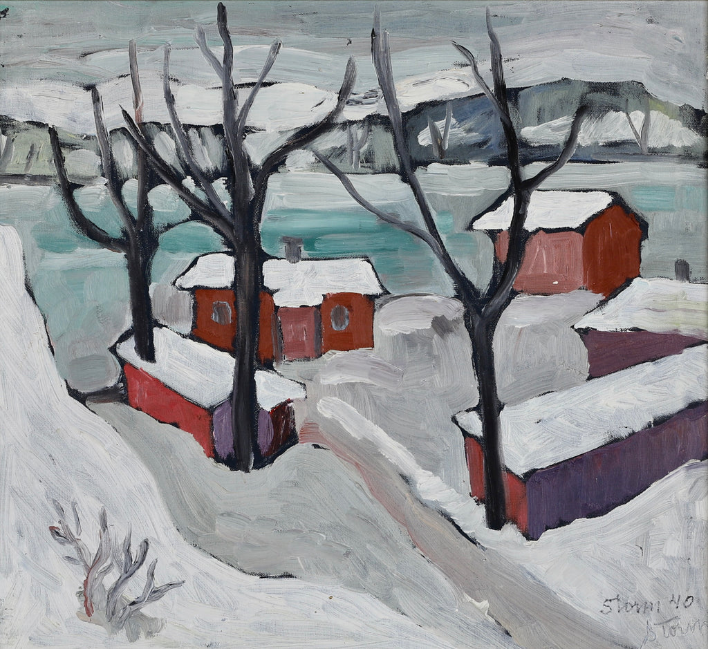 Mid Century Winterscape Oil Painting By S Storm Sweden