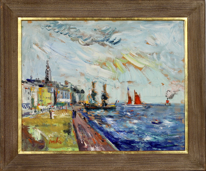 Colorful Vintage Original Cityscape Oil Painting From Sweden