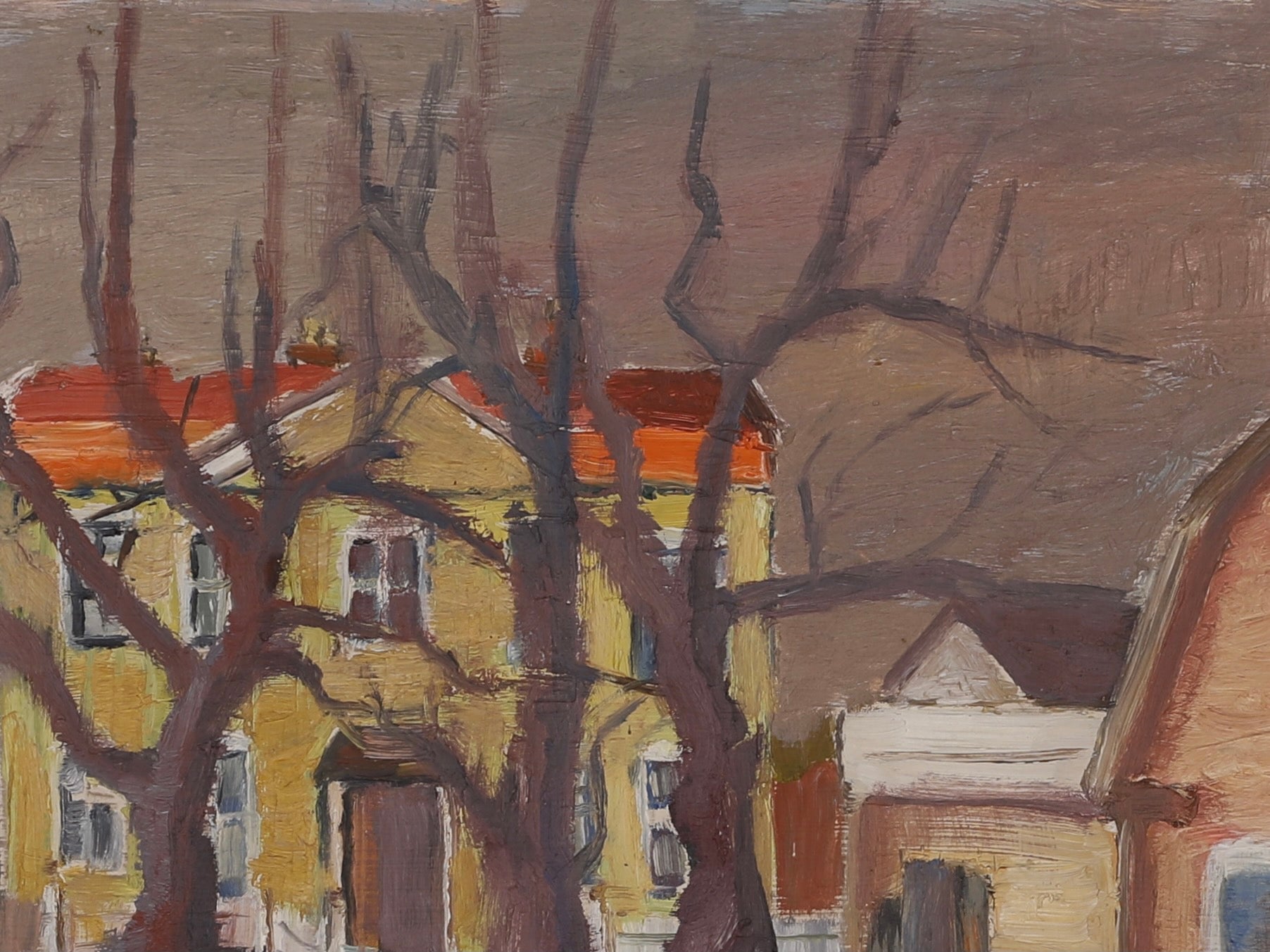 Mid Century Original Cityscape Oil Painting From Sweden