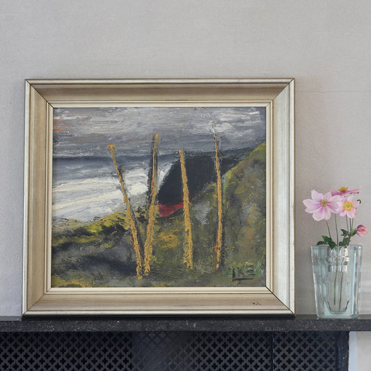 Mid Century Original Coastal Oil Painting From Sweden
