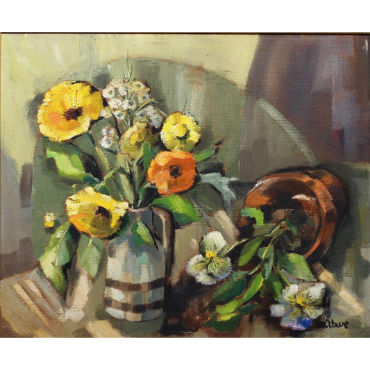 Vintage Original Floral Still Life Oil Painting From Sweden