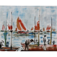 Load image into Gallery viewer, Mid Century Original Fine Art Oil Painting of Boats in Harbor
