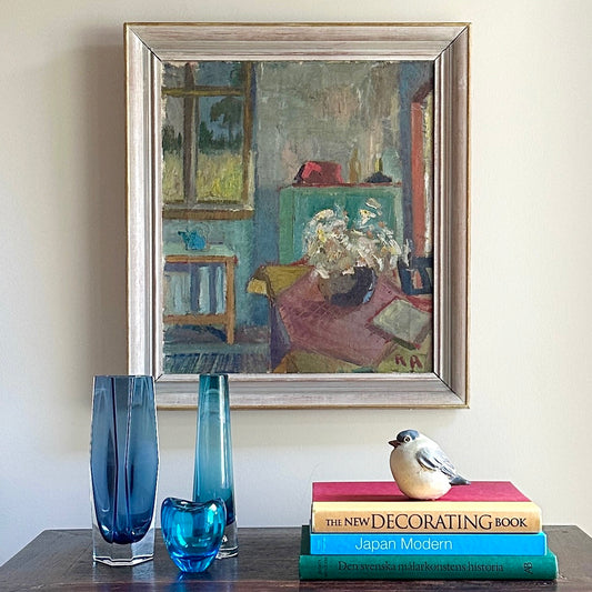 Mid Century Interior Oil Painting From Sweden