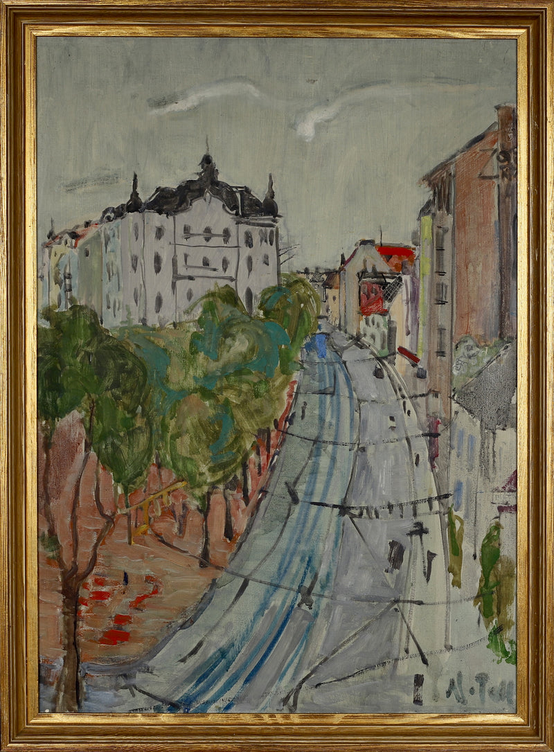 Mid Century Original Parisian Cityscape Oil Painting From Sweden