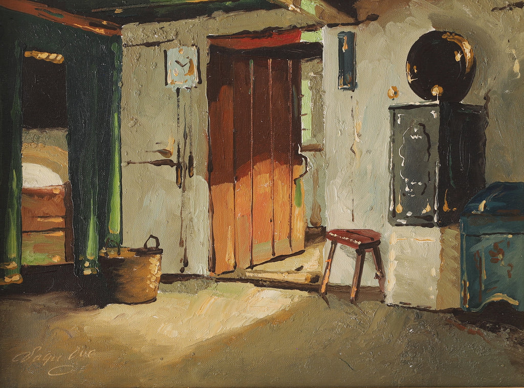 Mid Century Interior Oil Painting From Sweden By VO Schnach