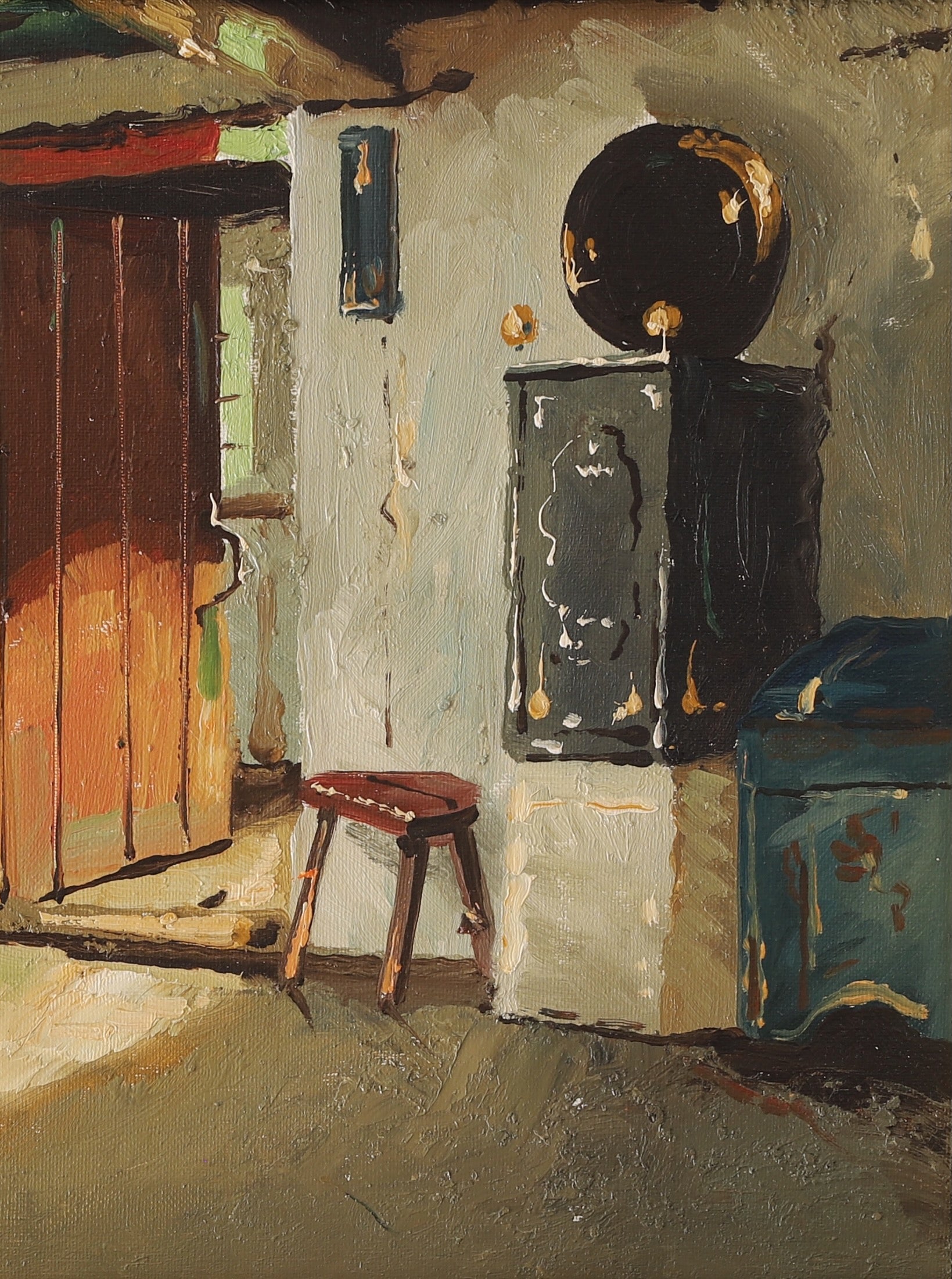 Mid Century Interior Oil Painting From Sweden By VO Schnach