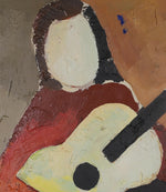 Mid Century Original Portrait -The Guitar Player- Oil Painting From Sweden