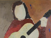 Mid Century Original Portrait -The Guitar Player- Oil Painting From Sweden