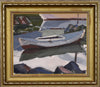 Original Vintage Art Oil Painting Of Harbor From Sweden