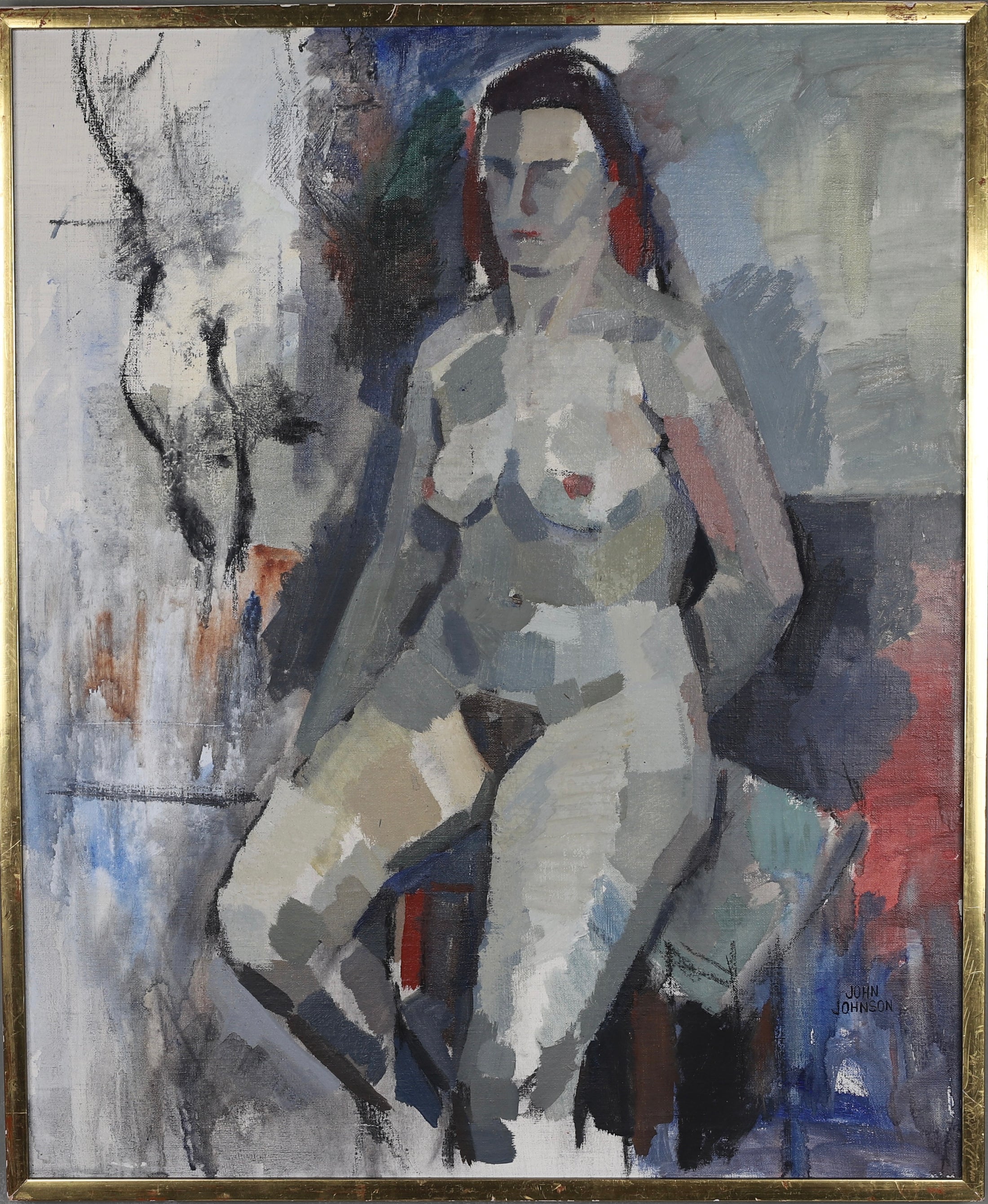 Original Vintage Figurative Oil Painting From Sweden by J Johnsson