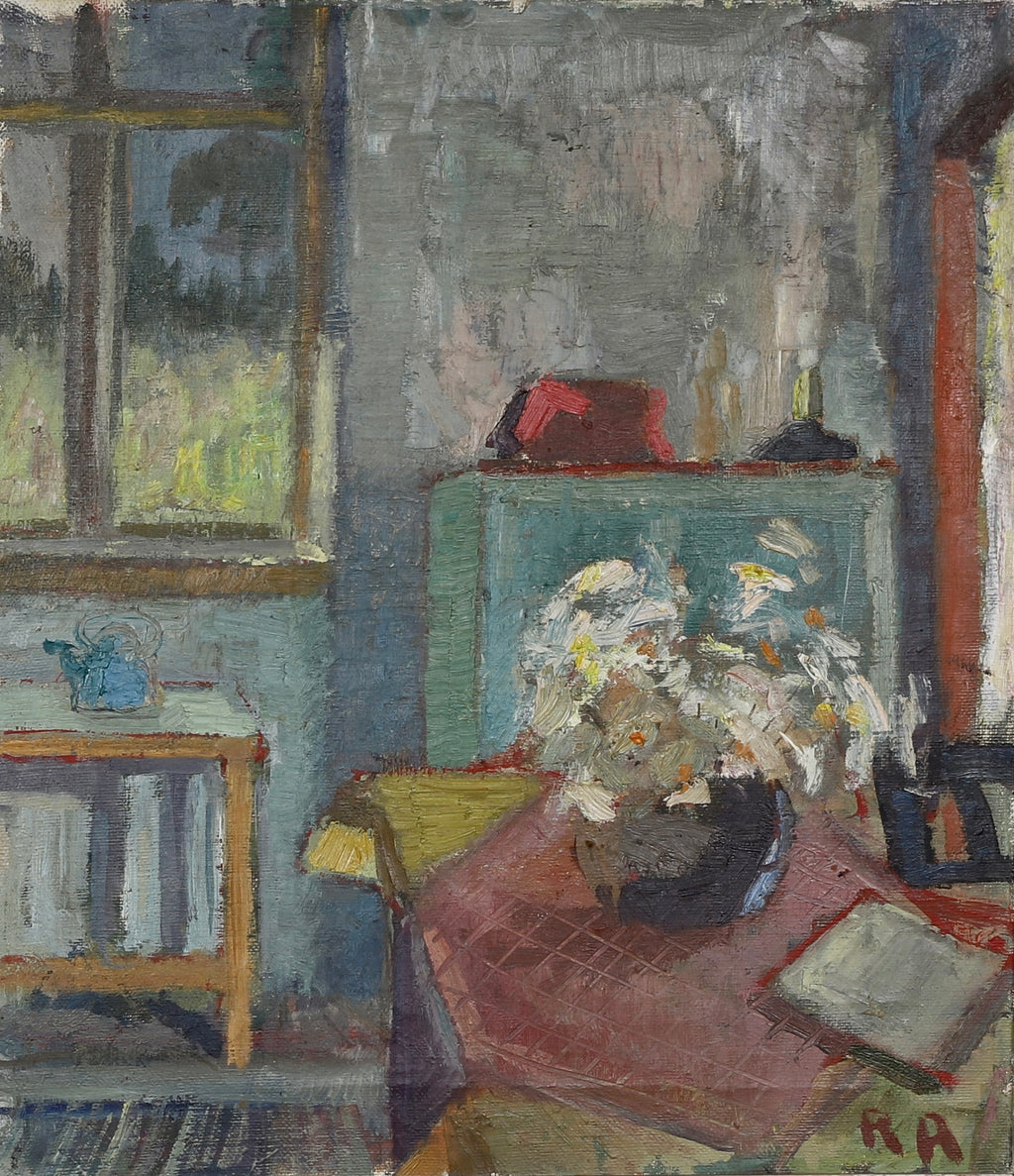 Mid Century Interior Oil Painting From Sweden