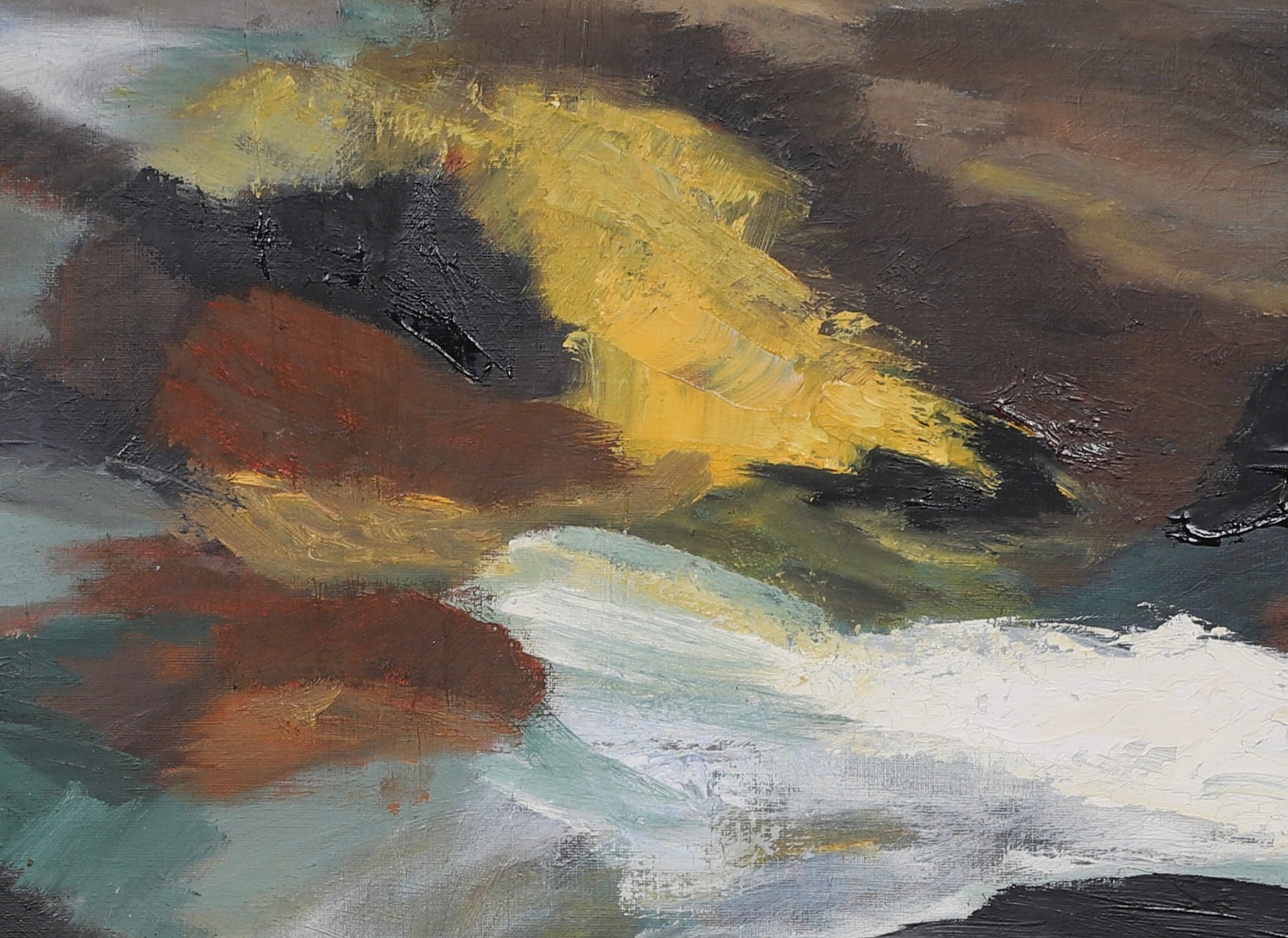 Mid Century Vintage Art Abstract Oil Painting From Sweden