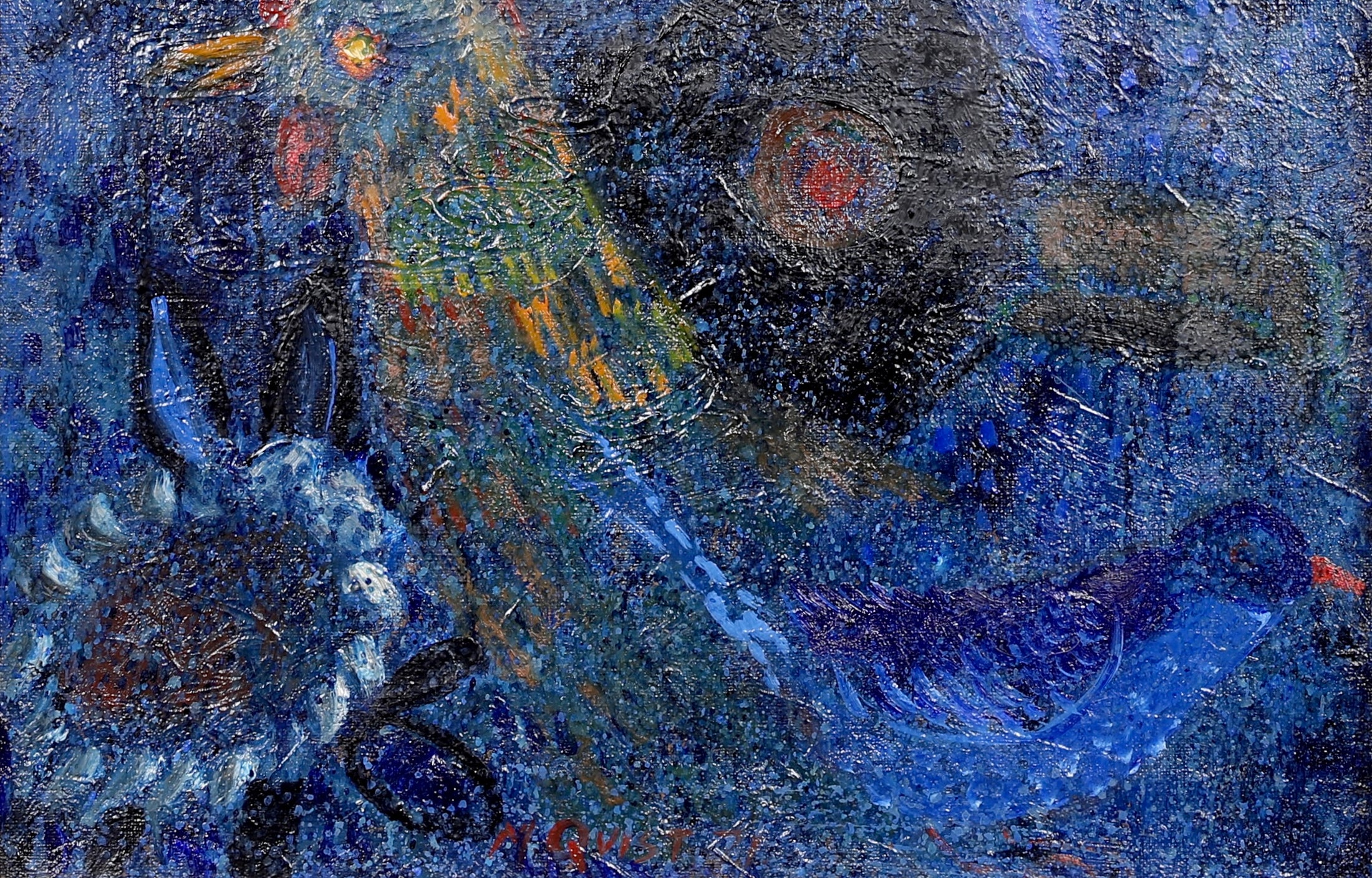 Mid Century Chicken Oil Painting From Sweden