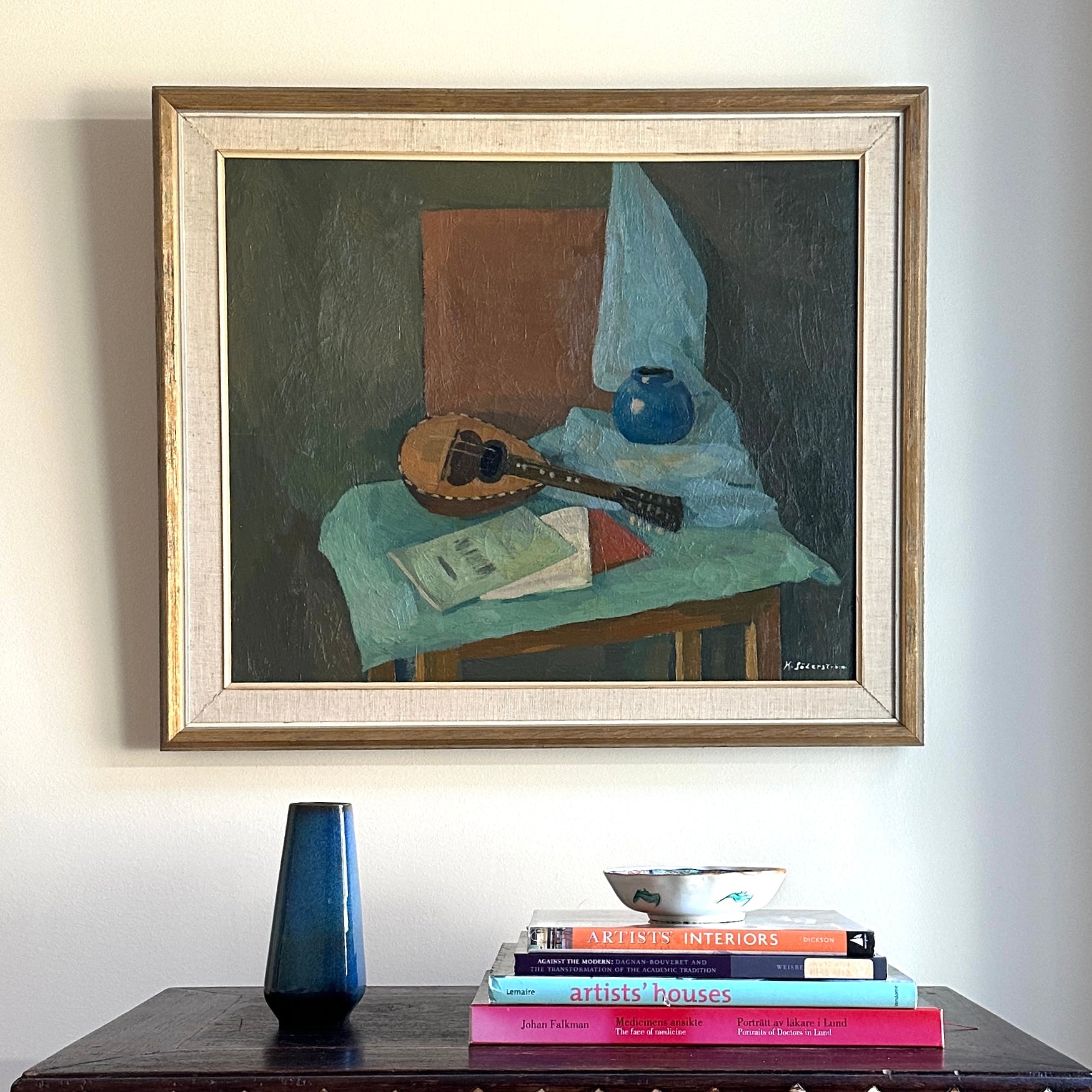 Vintage Art Room Mid Century Still Life Oil Painting From Sweden