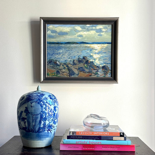 Vintage Art Room Mid Century Original Oil Painting from Sweden